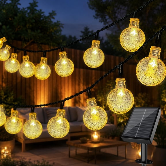 Electight Outdoor Solar String Lights, 33 Feet, 60 LEDs, 8 Modes, Waterproof and Weatherproof, Ideal for Balconies, Gardens, Patios, and Camping, Warm White Light