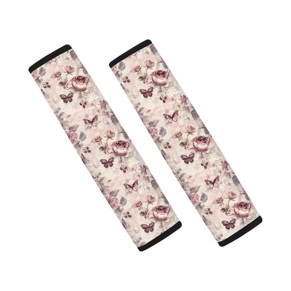 Chririnla Car Seat Belt Pads Cover Non-Slip Polyester Fabric, Compatible with, Suitable for SUV, Rose Butterfly Vintage Print