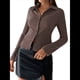 thumbnail image 1 of Camisa Corta A Rayas con Botones para Mujer, Blusa Ajustada de Larga, Camisa de Trabajo Color Café XXL, 1 of 9