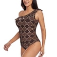 thumbnail image 4 of Balery Brown Gold Grid One Shoulder Swimsuits for Women Ruffle Swimsuits Tummy Control One Shoulder Bathing Suits-Small, 4 of 8