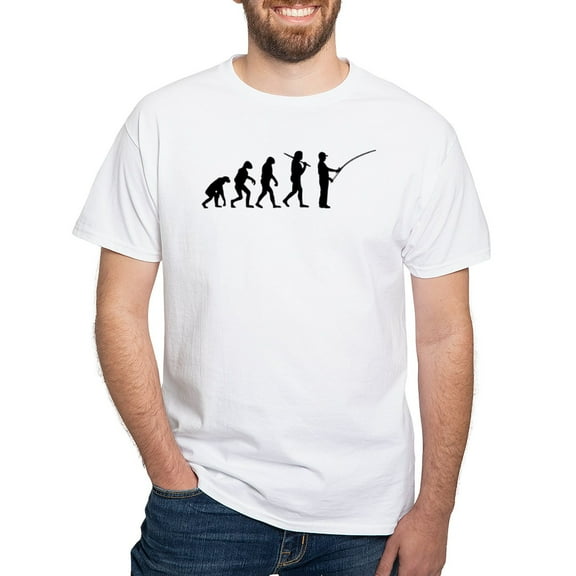 CafePress - The Evolution Of The Fisherman White T Shirt - Men's White Classic Cotton T-Shirts
