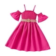 thumbnail image 4 of gdxvjhbj Robe Fille Robe Fille Été Manches à Volants en Maille Ligne A Décontractée Robe de Fête avec Poches Taille 10-11 (Rose Vif, 10-11 Ans), 4 of 4