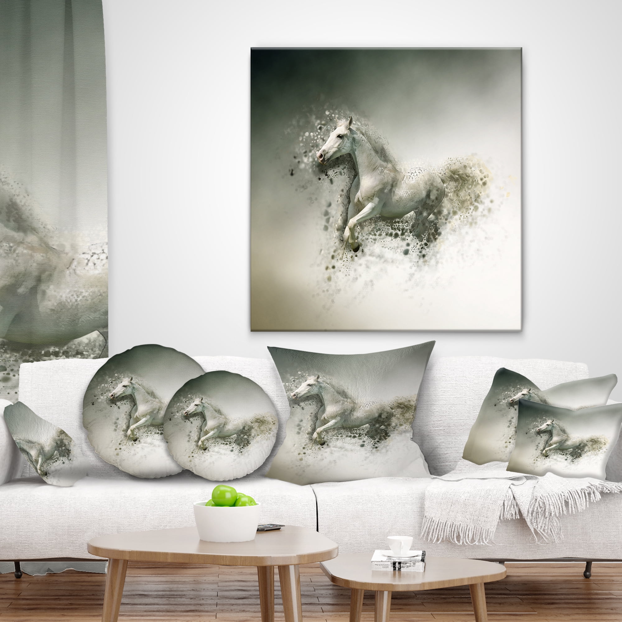 Designart Smart White Horse Running - Animal Throw Pillow - 16x16