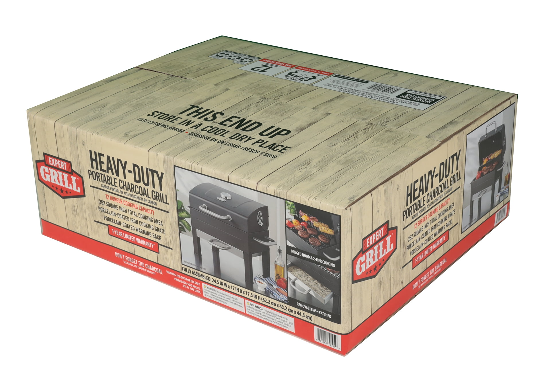 Expert Grill Premium Portable Charcoal Grill, Black and Stainless Steel