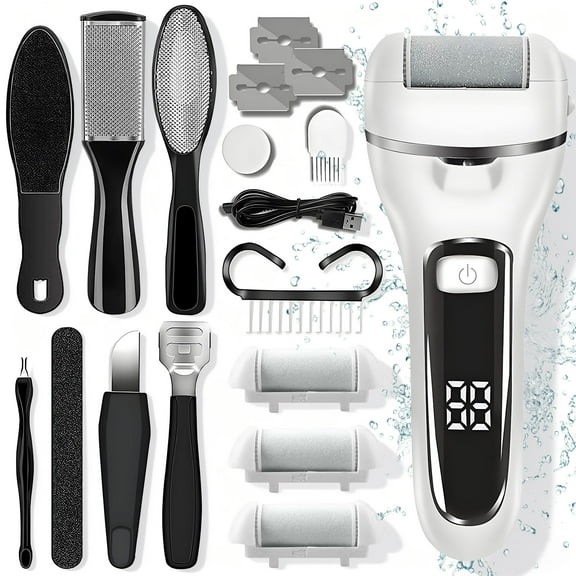 RNKR Electric Callus Remover Kit – 18-in-1 Rechargeable Pedicure Tool Set with 3 Roller Heads for Removing Cracked Heels, Dry Skin, and Calluses – Professional Foot File for Smooth Soft Feet