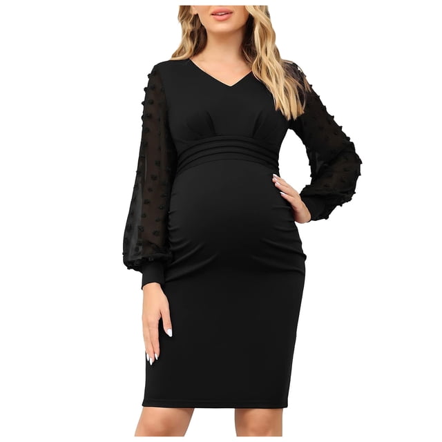 HSMQHJWE Robe de Maternité en Maille Florale à Manches Longues Robe Moulante de Maternité de Printemps Robes de Grossesse