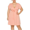 thumbnail image 1 of Vestido de Verano de Manga Corta para Mujeres de Verano Sexy de Tamaño Grande Vestido de Cuello en V de Color Sólido, Poliéster, 1 of 8
