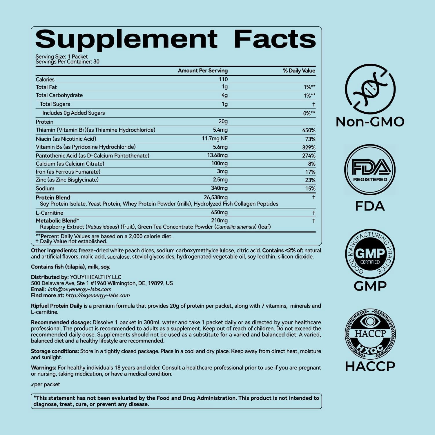 OxyEnergy 7 Packs Protein Supplement with L-Carnitine & Vitamins,