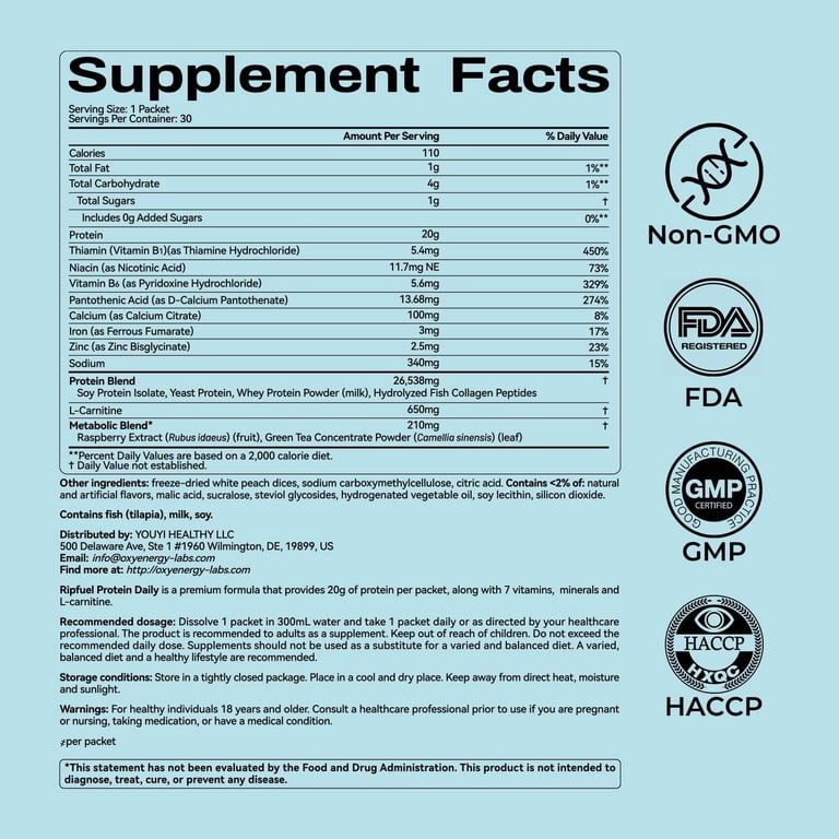 oxyenergy l carnitine OxyEnergy 7 Packs Protein Supplement with L-Carnitine & Vitamins,