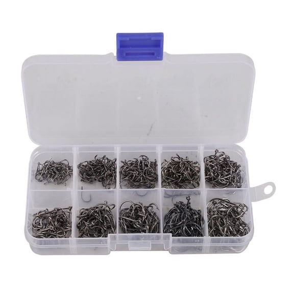 500Pcs 10 Different Sizes Circle Fishing Hooks Carbon Steel Fishhook W/Box