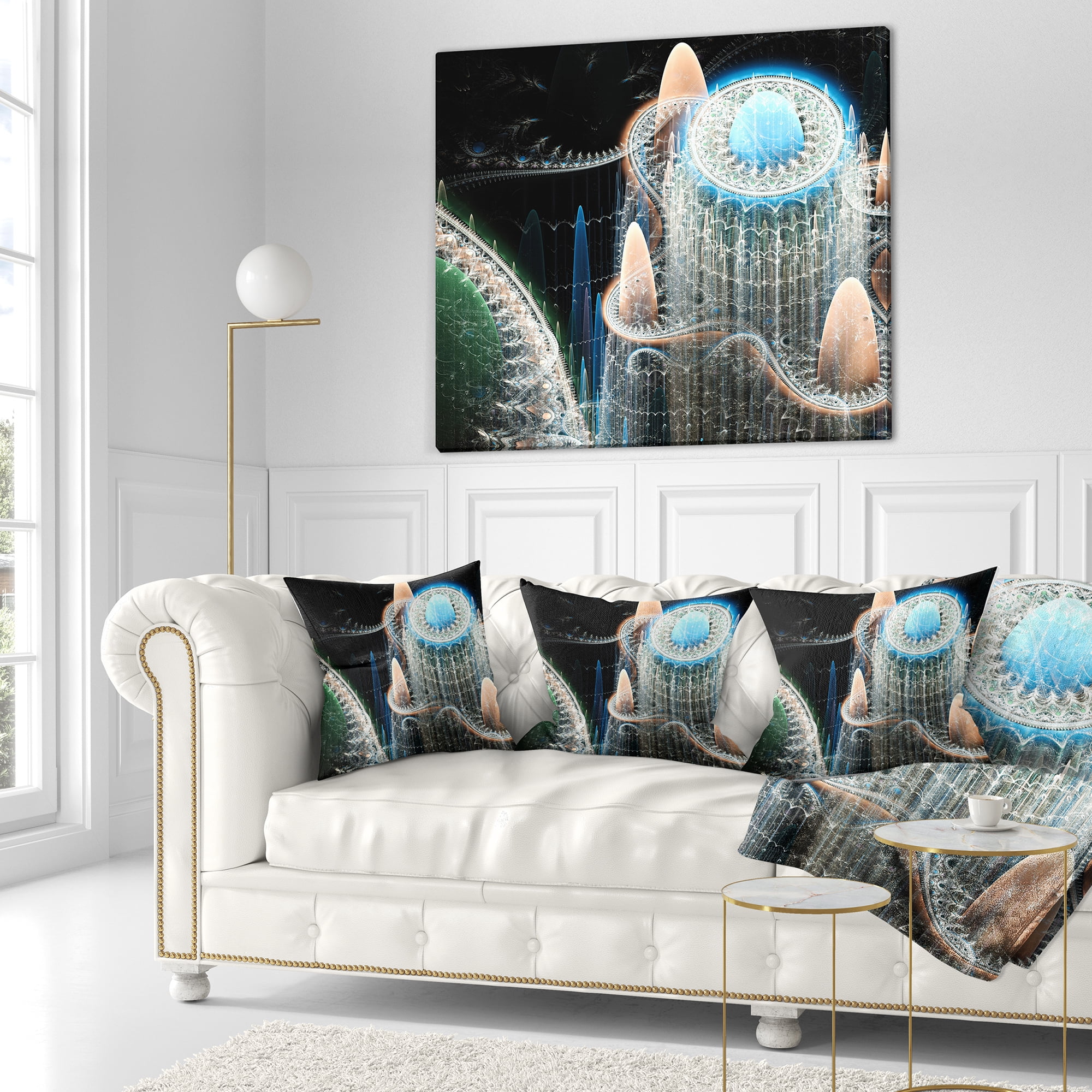 Designart Blue Fractal Infinite World - Abstract Throw Pillow - 18x18