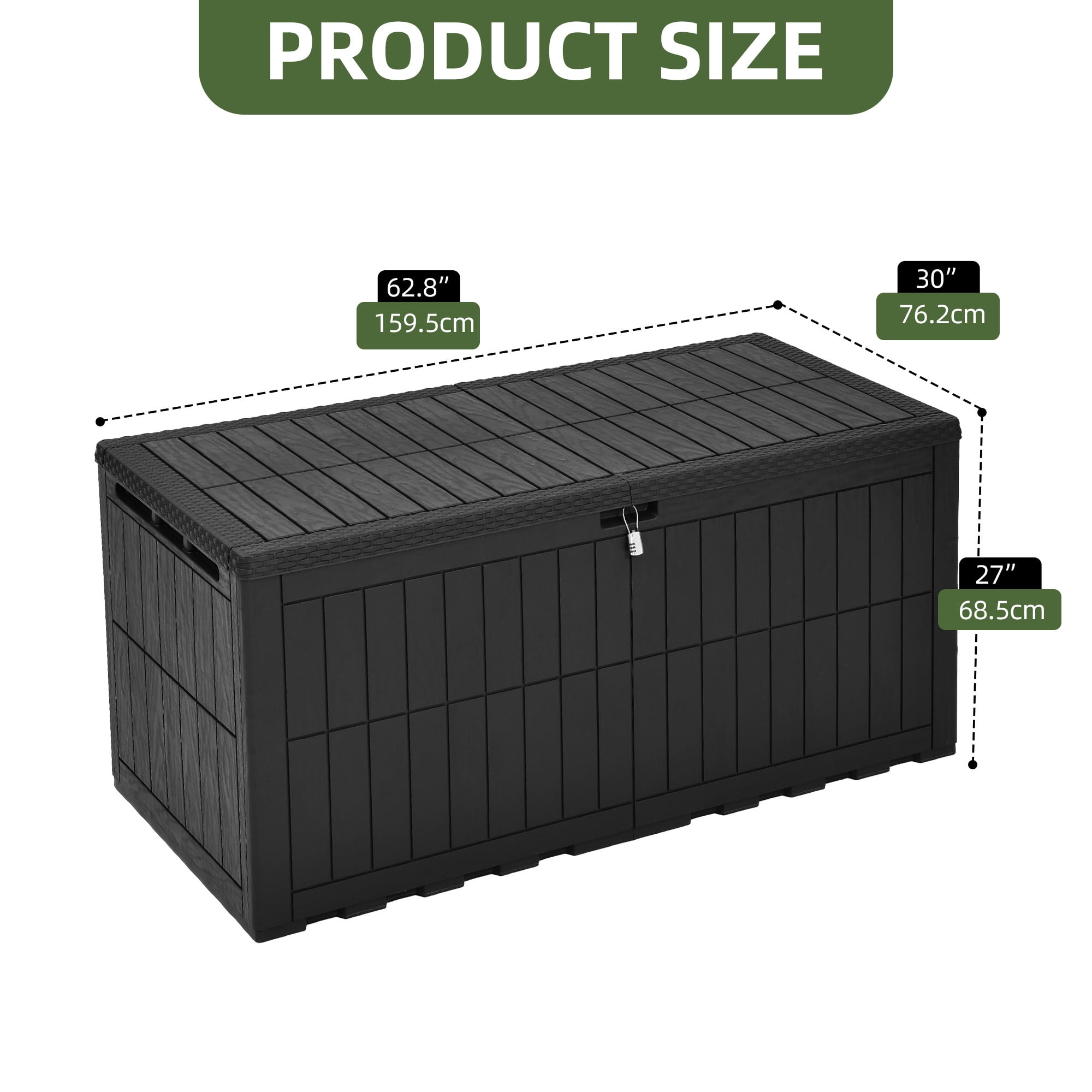 Uforic XXL 240 Gallon Outdoor Storage Deck Box, Waterproof Resin Patio Storage Container with Lockable Design, 3-Person Bench Seat for Garden Tools, Pool Supplies and Patio Cushions, Black