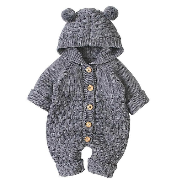 Newborn Baby Boy Girl Bear Ear Knitted Romper Jumpsuit Hooded Sweater Outfit Set 6-12monate