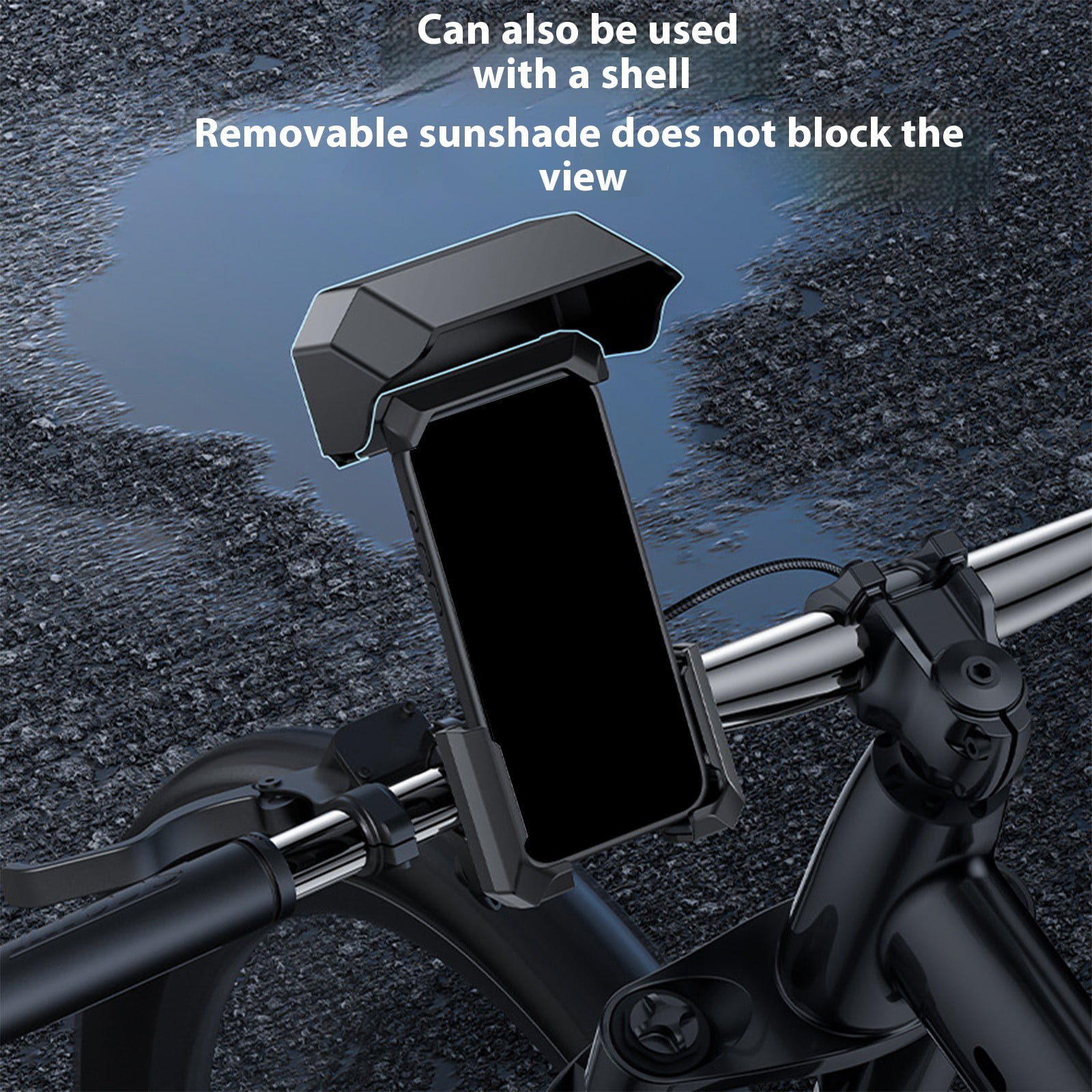 Motorcycle Phone Mount Holder with Sunshade Bike Phone Holder, Motorcycle Handlebar Cellphone Clamp Waterproof
