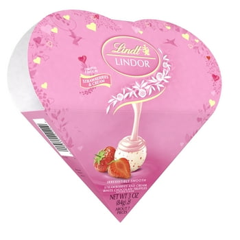 Lindt LINDOR Valentine's Strawberries and Cream White Chocolate Candy Truffles Friend Heart, 3 oz.