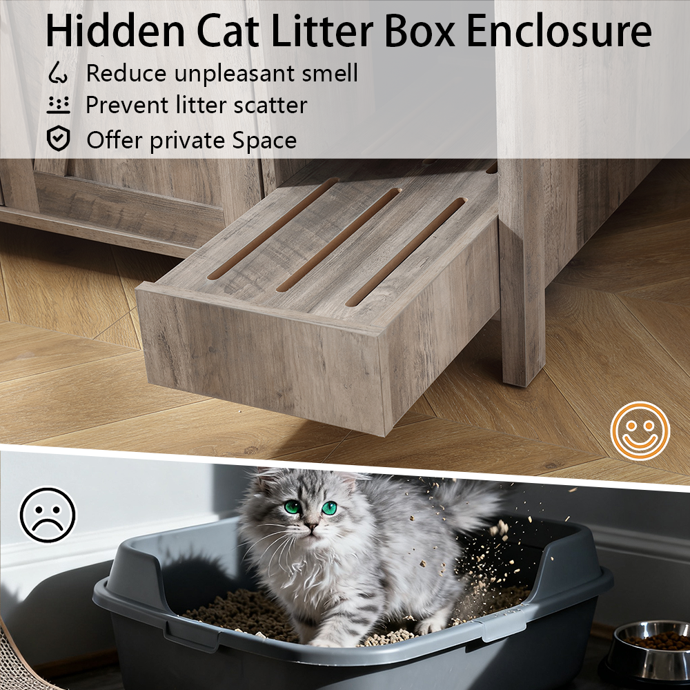 Litter Enclosure with Litter Collector, Litter Cabinet with Dog-Proof Adjustable Shelf, for Placing Cat Robot 3/4, Power Outlet
