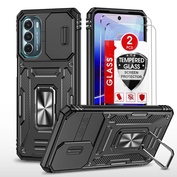 LeYi For Moto G Stylus 2022 Phone Case with Screen Protector 2 Pack, Slide Camera Cover Protection
