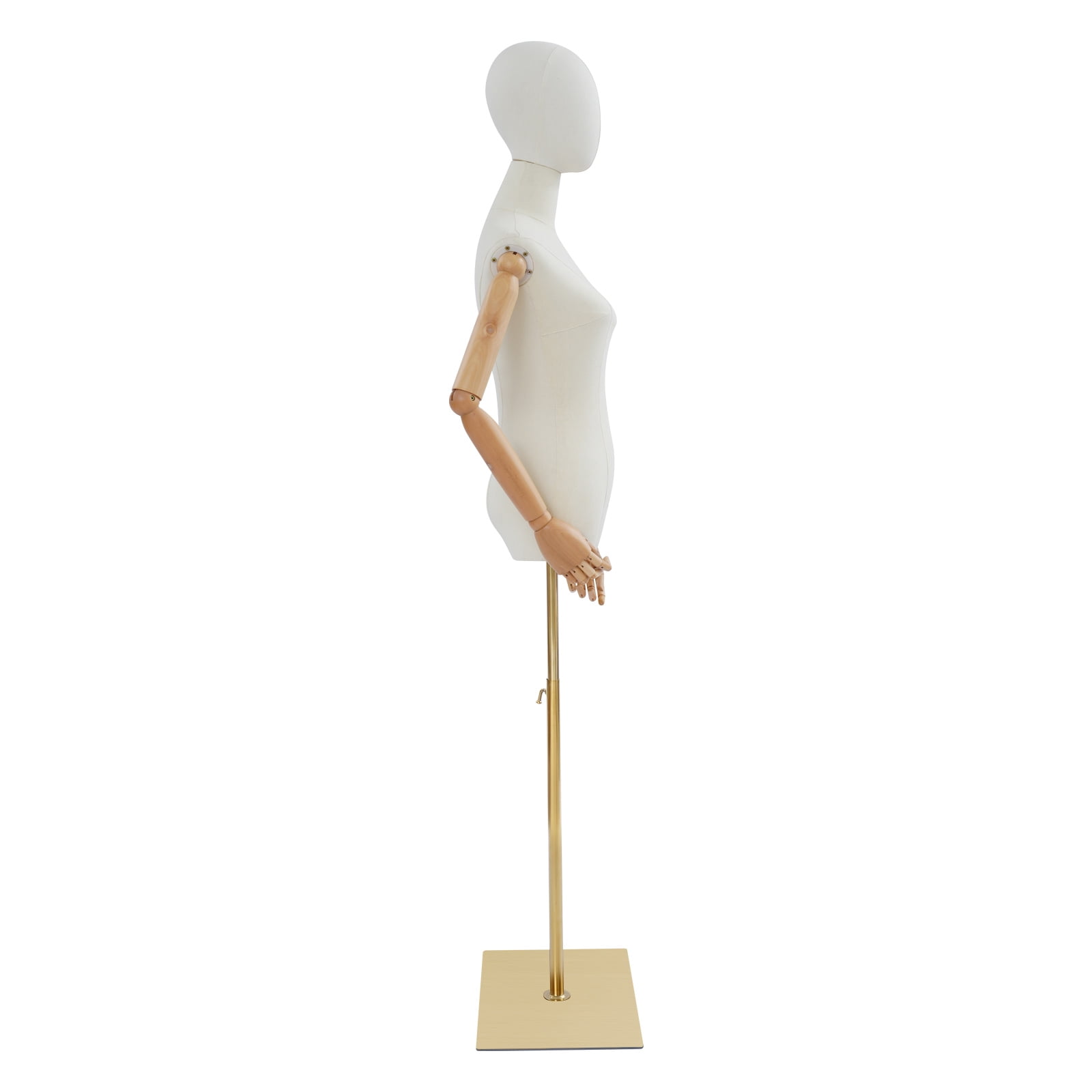 Female Mannequin, Female Dress Form Display, Adjustable Height（White + Wood Color + Golden）