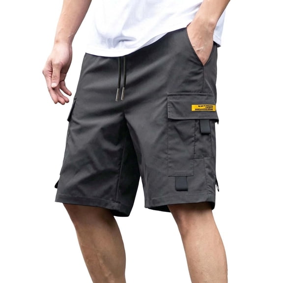 USNSM Men's Casual Breathable Sports Shorts for Summer Beach, Casual Cargo Shorts with Multiple Pockets and Drawstring Waist Gray XXL