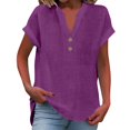 thumbnail image 4 of Yigetop Womens Blouses Casual, Women' Fashionable Casual V Neck Button Short Sleeved Slit Top T Shirt Shirts for Women Dressy Casual Wine 5XL, 4 of 8