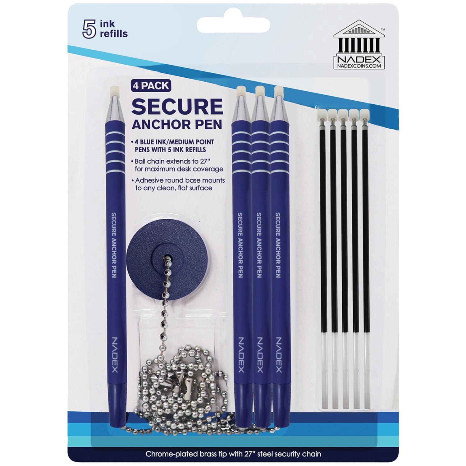 Nadex Coins NCS8-1180 4-Pack Secure Counter Ballpoint Pens (Blue)