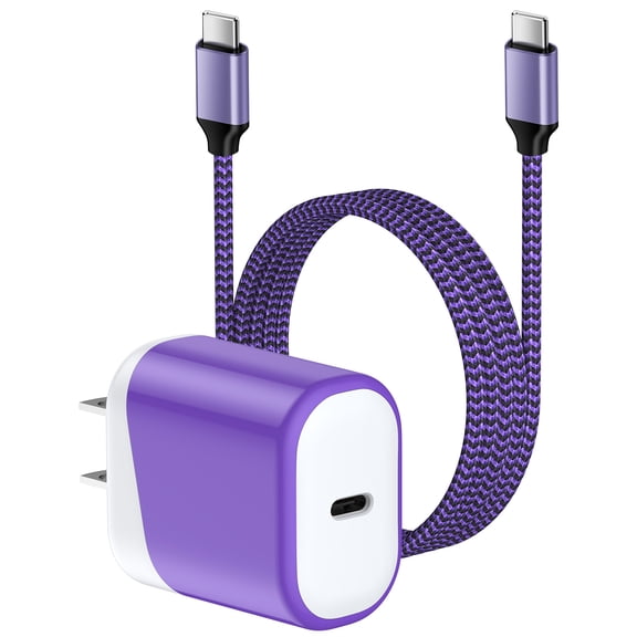 Type C Charger Block Fast Charging, PD 20W Charging Block with Type C to C Cable 6FT, USB C Block Charger Wall Adapter Plug Charger Station Power Base Compatible for iPhone Samsung Android, Purple