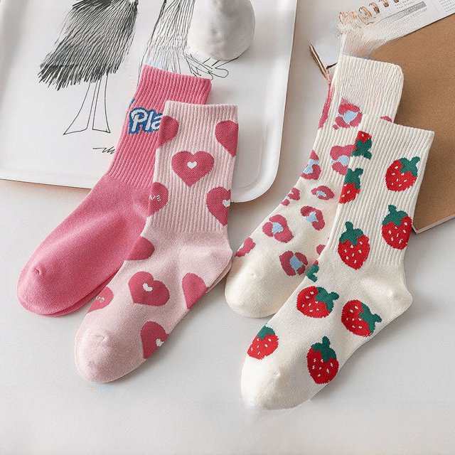 Calcetines de algodón hasta media pantorrilla para mujer, medias japonesas de moda para otoño e invierno, medias de moda transpirables para mujer de todas las combinaciones