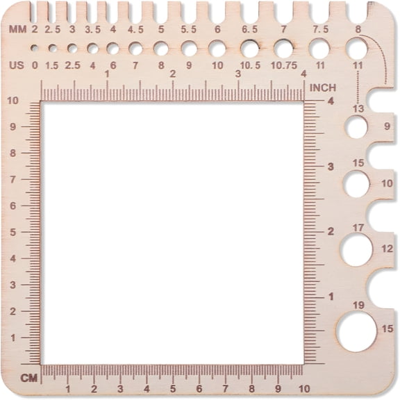 GJX Wooden Rulers,Crochet Stitch Counter Spinner Yarn Measure Needle Gauge Swatch Ruler for Knitting Crochet Gauge Measuring Tool Poplar Square Measuring Tool Multi-Size Holes for Needles