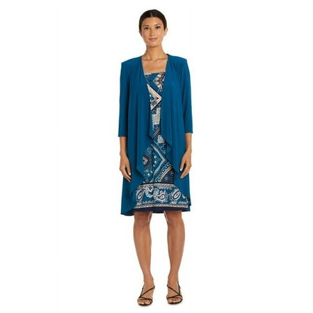 R & M Richards Puff Print Jacket Dress, Peacock, 8P