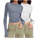 thumbnail image 1 of Wancir - Camisetas de manga larga con cuello redondo de 2 piezas para mujer, camisetas ajustadas, camisetas de cuello ajustado, camisetas básicas, 1 of 2