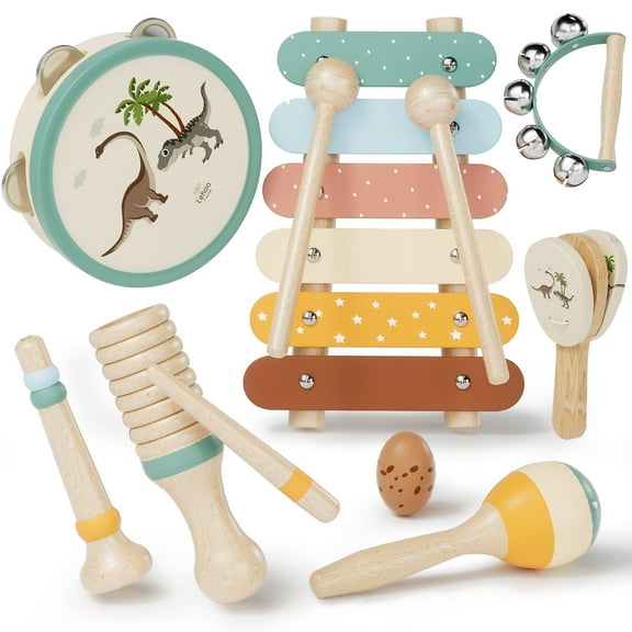 Musical Instruments for Kids, 1 Year Old Toys, Baby Musical Toys for 1 2 3 Toddler, Wooden Musical Toys with Xylophone & Tambourine, Dinosaur Toys, Montessori Learning Toys for 1 Year Old