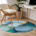 thumbnail image 4 of Marble Teal Yellow Round Area Rug 3.3 FT, Non Slip Small Entryway Kitchen Mat, Abstract Art Ink Painting Washable Soft Circular Rug Non-Shedding Door Mat for Bathroom Playroom Kids Room, 4 of 9