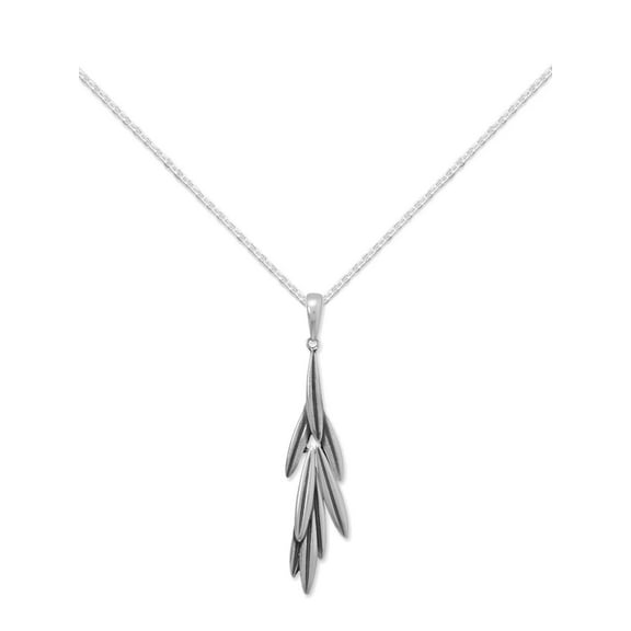 Rosemary Sprig Design Pendant Oxidized Sterling Silver with 18-inch Chain