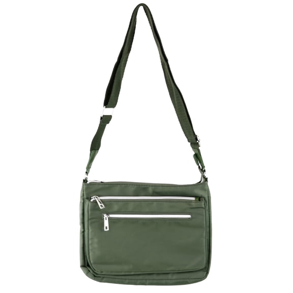 True Gear Nylon Multi-Zipper Crossbody Shoulder Bag for Women with Adjustable Strap, Green