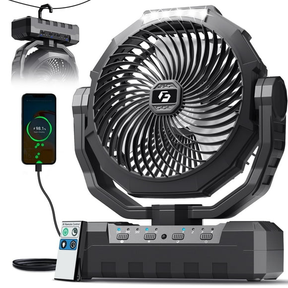 Ventilador de camping FRIZCOL 3 en 1 recargable 24000mAh con luz negro
