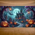 thumbnail image 2 of Gothic Design Halloween Banner with Scary Pumpkins Spooky Castle Backdrop Dark Atmosphere for Halloween Party Decoration, 2 of 5
