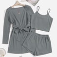 thumbnail image 4 of VISALY Pajamas for Women Set 3 Piece Lounge Set Soft Sleepwear Pajama Sets Waffle Knit Tank Top and Shorts Tie Up Nightgown Long Sleeve Cardigan Grey L, 4 of 5