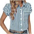 thumbnail image 2 of iHengLiXing Plus Size Spring Tops for Women 2025 Dressy Casual Women's Casual Printed Button Short Sleeve-Neck Blue S, 2 of 7