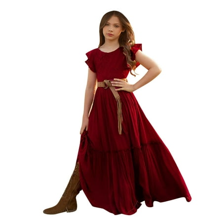 

Summer Dresses For Girls Kids Toddler Baby Spring Summer Solid Ruffle Sleeveless Bohemia Carnival Accessory Princess Formal Dress