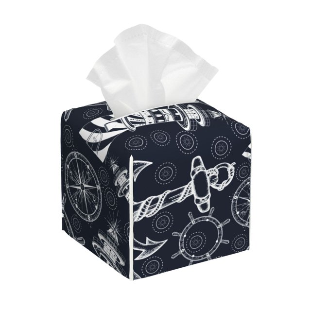 Balery Anchors and Lighthouse Porta Pañuelos de Cuero con Estampado – Funda Moderna Cuadrada para Caja de Pañuelos, Dispensador 5x5x5''
