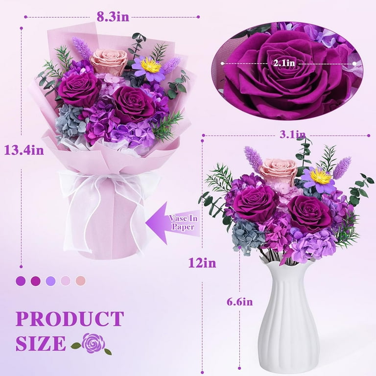 Gingprous Preserved Flowers for Delivery Prime,Purple Flowers