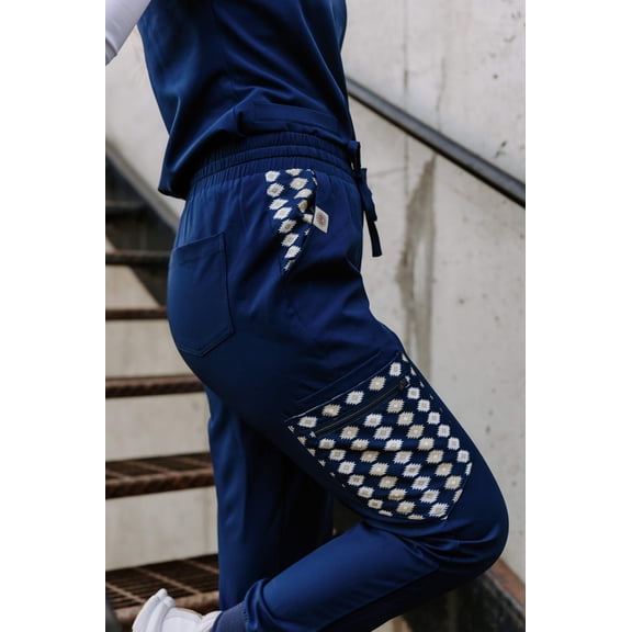 Women's scrub pants, Western, Drawstring, Workwear, Uniform, Scrub Sets, Spurrin' Scrubs-Navy Aztec Jogger Pants