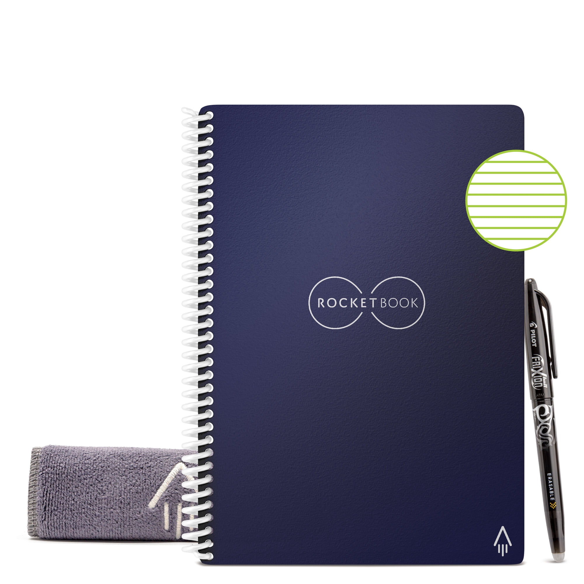 Rocketbook Core Smart Reusable Spiral Notebook Blue Executive Size Eco-friendly Notebook (6 x 8.8 ) 36 Dot-Grid Pages Includes 1 Pen and Microfiber Cloth