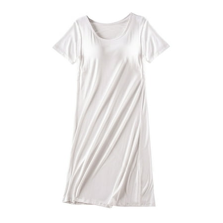 

Women Casual Loose Chest Pad Mid-Length Summer Short Sleeve Pajamas Nightgown Nightwear Sleepwear Night-clothes Pajamas Nighty