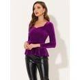 thumbnail image 3 of Blusa de terciopelo para mujer Allegra K elegante con escote corazón manga larga top peplum Púrpura S, 3 of 5