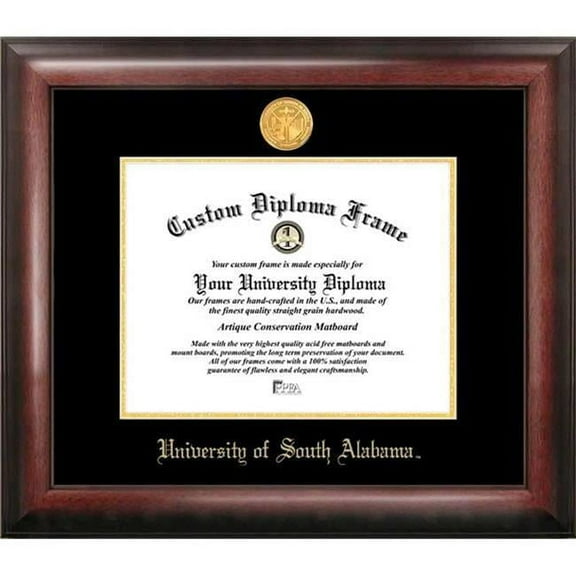 Campus Images AL991GED-1185 8.5 x 11 in. University of South Alabama Gold Embossed Diploma Satin Mahogany Frame