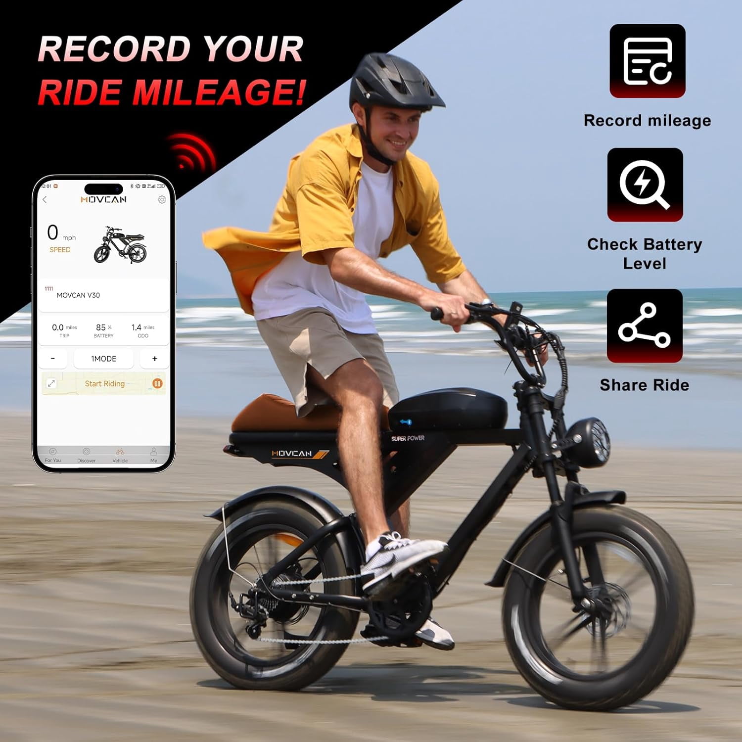 Movcan V30 Electric Bike for Adults,1000W 28mph Motor&48V 15.6Ah Battery, 20" Fat Tire with Full suspension Electric Mountain Bike UL2849