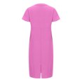 thumbnail image 4 of Kmdttou Women's Short Sleeve Loose Plain Dresses Women's Casual Fashionable Solid Color Slit Short Sleeved V-neck Dress, 4 of 5