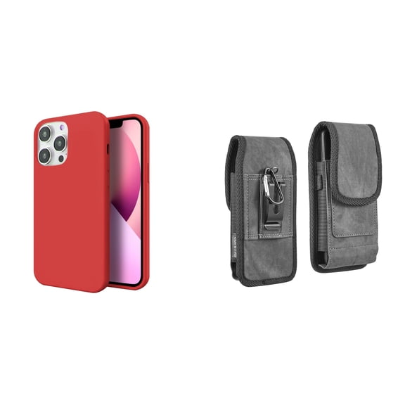 Slim Silicone Case and Belt Holster Pouch for iPhone 14 Pro Max - Red