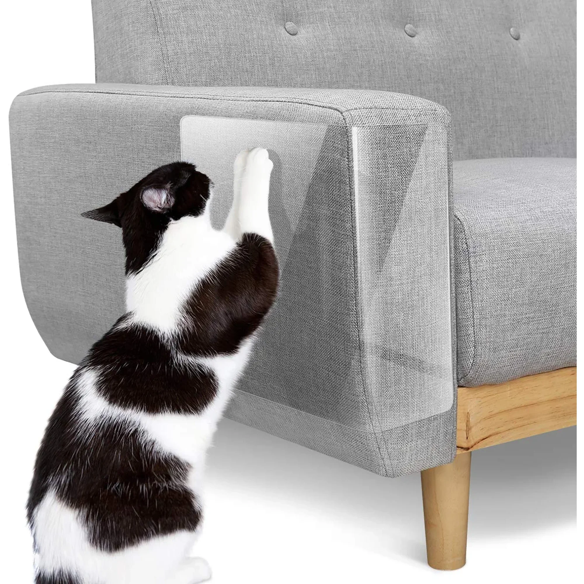 Pawaboo Cat Scratch Furniture Protector Tape,Cat Scratch Deterrent Tape, Cat Furniture Protectors Tape, Couch Corner Cat Scratch Protector for Furniture with 60 PCS Upholstery Pins-10 Pack, White